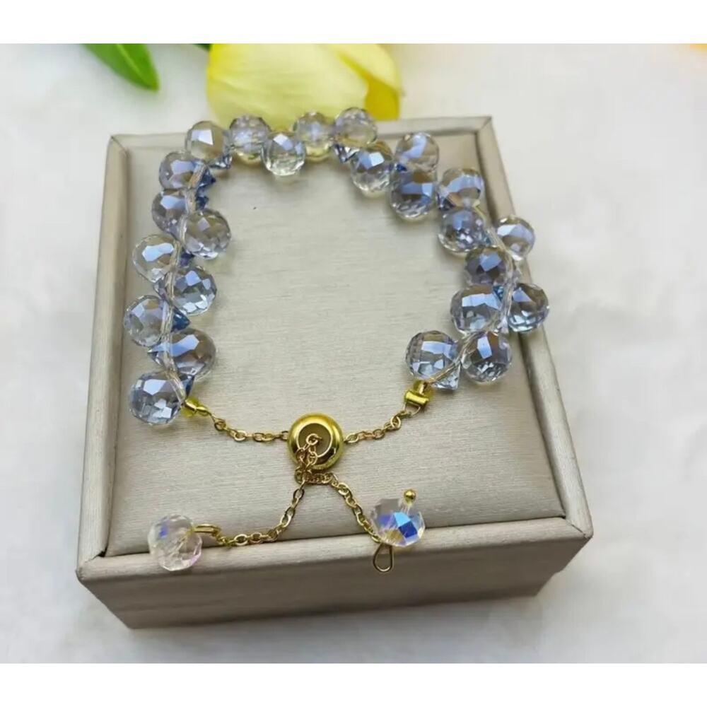 Swarovski Beaded Bracelet- Gray Blue Gold